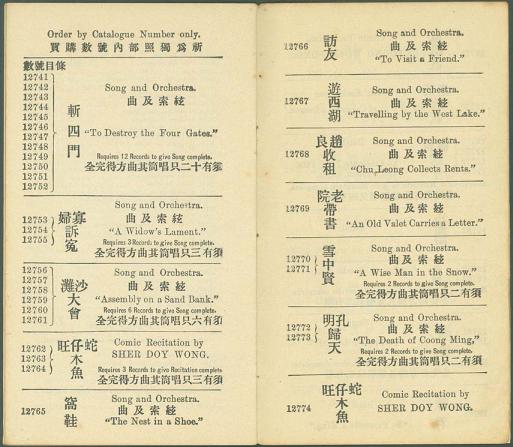 Chinese selections in the 1905 Edison catalog of British, European, Canadian, Mexican, and Asiatic records. (Courtesy of Wang Gang, Zhengzhou, PRC.)